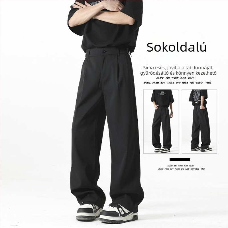 Férfi egyenes szabású, casual nadrág tavasz–őszi szezonra, laza szabású, széles szárú