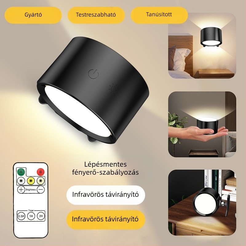 Személyre szabható USB-töltős mágneses falikar, 360° forgás, éjjeli lámpa hálószobába és irodába