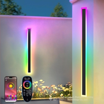 Kültéri hosszú LED falikar távirányítóval, vízálló, RGB-CW színek folyó fényhatások