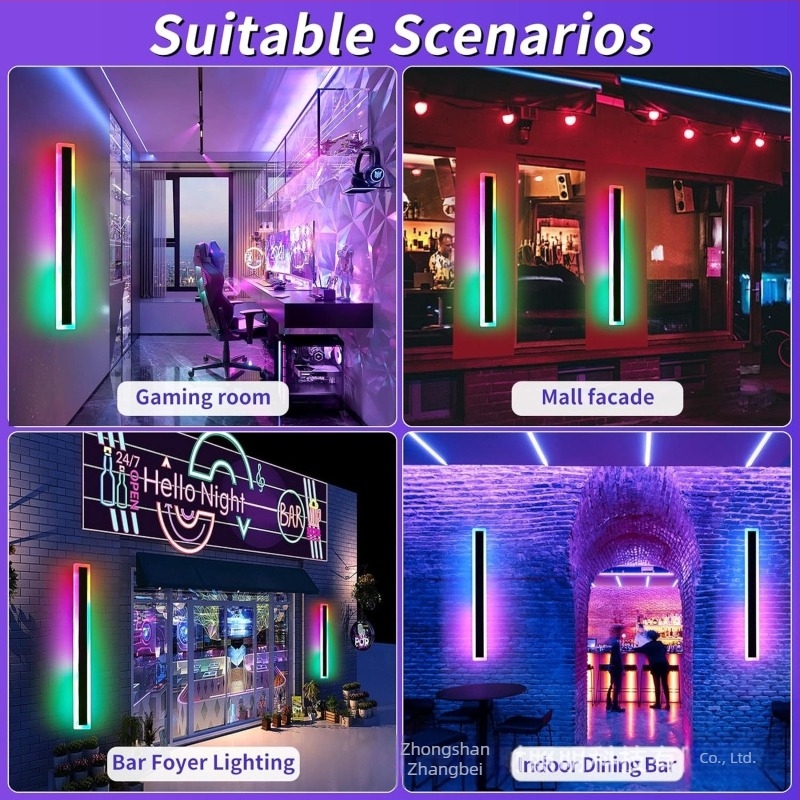 Kültéri hosszú LED falikar távirányítóval, vízálló, RGB-CW színek folyó fényhatások