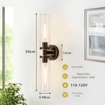Falikar vezeték nélküli töltéssel, üveg árnyékolóval – modern minimalista stílus, nappali, folyosó és hálószoba