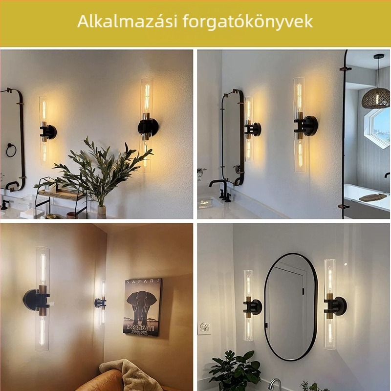 Falikar vezeték nélküli töltéssel, üveg árnyékolóval – modern minimalista stílus, nappali, folyosó és hálószoba