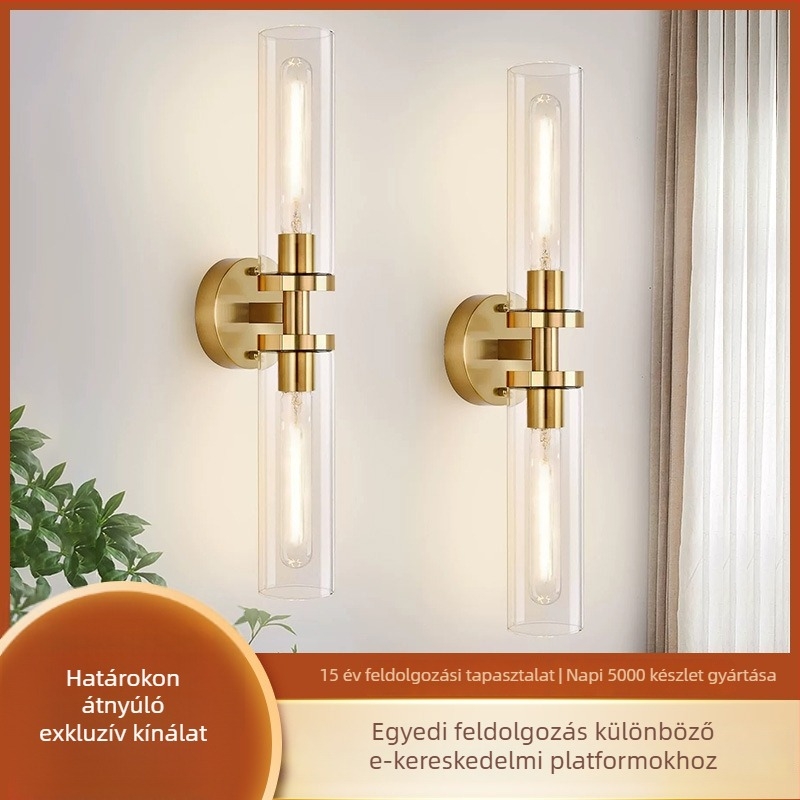 Falikar vezeték nélküli töltéssel, üveg árnyékolóval – modern minimalista stílus, nappali, folyosó és hálószoba