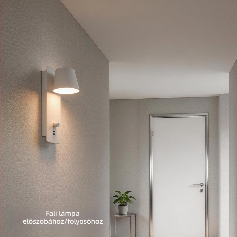 LED falikar USB töltéssel, tálca nélküli kivitel, lépésmentes fényerő-szabályozás, hálószoba, nappali és közlekedő számára