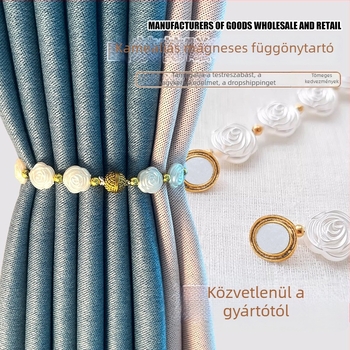 Róza virágos függönykötő mágneses zárással, elegáns áttetsző függönyökhöz