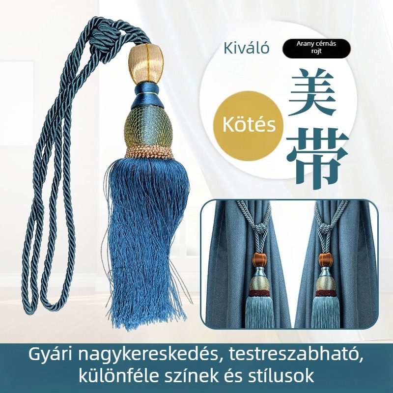 Függönyhorgos gömb bojttal és arany dróthálós dekoratív gömb