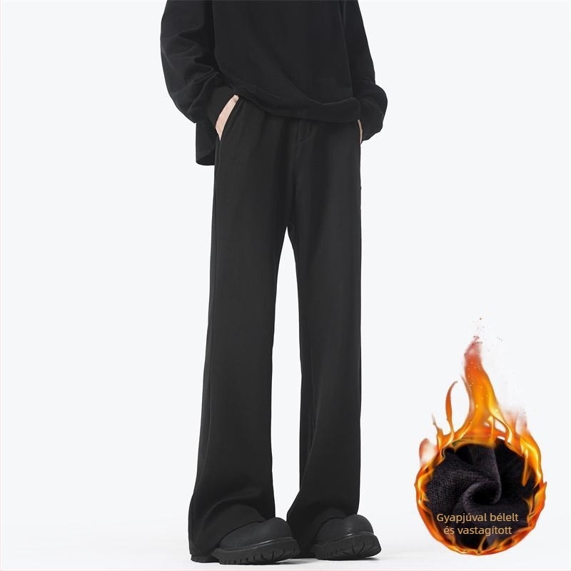 Férfi őszi-téli lazán szabott fekete öltönynadrág, enyhén bő szabású, laza elegancia.
