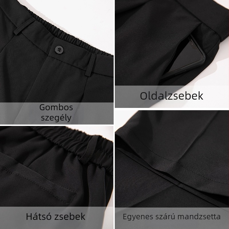 Férfi nyári vékony, laza, egyenes szabású, széles szárú nadrág – üzleti viselet, Ice Silk anyag