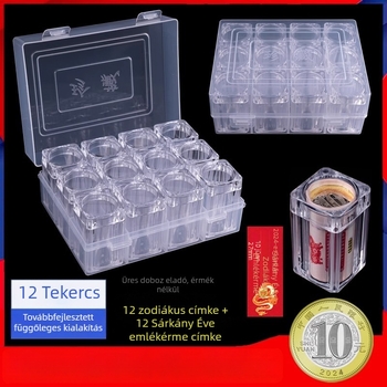 Emlékérme cső tároló doboz, zodiákus védelem — 10 jüan érmegyűjtemény tároló, antik érmék gyűjteményéhez