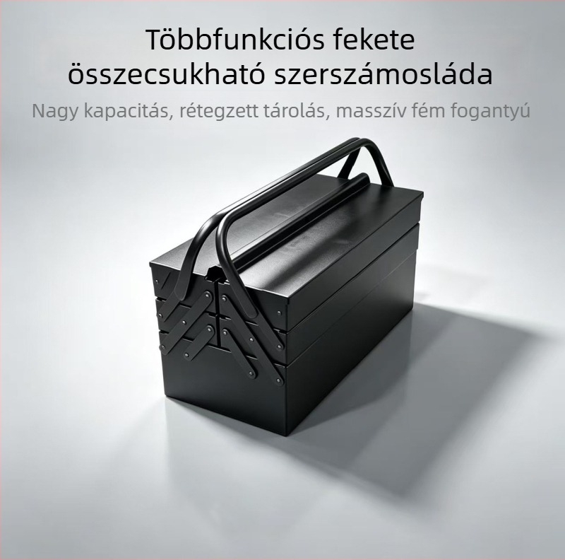 Háromrétegű összecsukható szerszámtartó doboz, hordozható fém szerszámtároló doboz, nagy méretű, masszív kivitel villanyszerelők és autójavítók számára