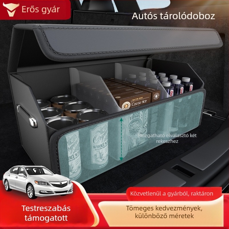Autóba való patchwork velúr bőrrel készült rendszerező a csomagtartóban, mágneses záródással, nagy kapacitású tároló