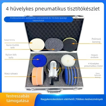 4 hüvelykes pneumatikus tisztítóeszközök készlete, alumínium ötvözetű szerszámtartó doboz belseje, nano tisztító lapok