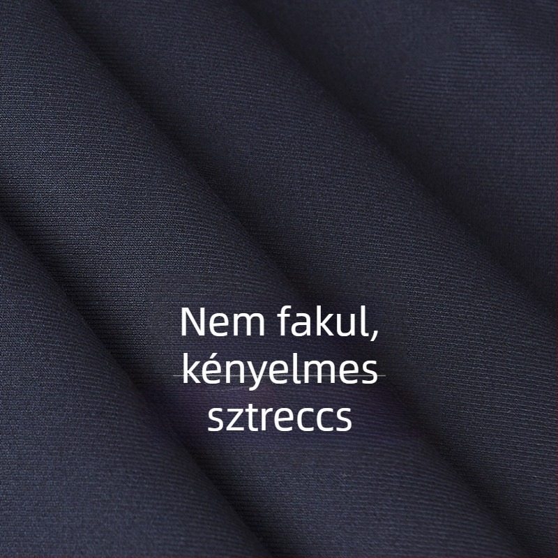 Férfi sötétkék vékony nadrág, tavasz-nyárra, gyűrődésmentes, slim szabás, üzleti nadrág egyenes szárú
