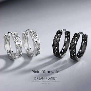 Pixiu férfi fülbevalók, S925 ezüst, modern uniszex fülbevalók