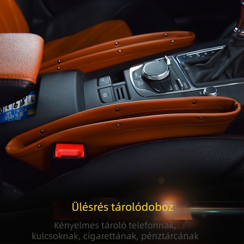 Bőr autóülés közötti tároló doboz, szemetes és telefontartó