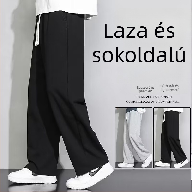 Férfi sportos casual nadrág tavasz-őszre, széles, egyenes szabás, japán retro stílus, sokoldalú mindennapi viselet