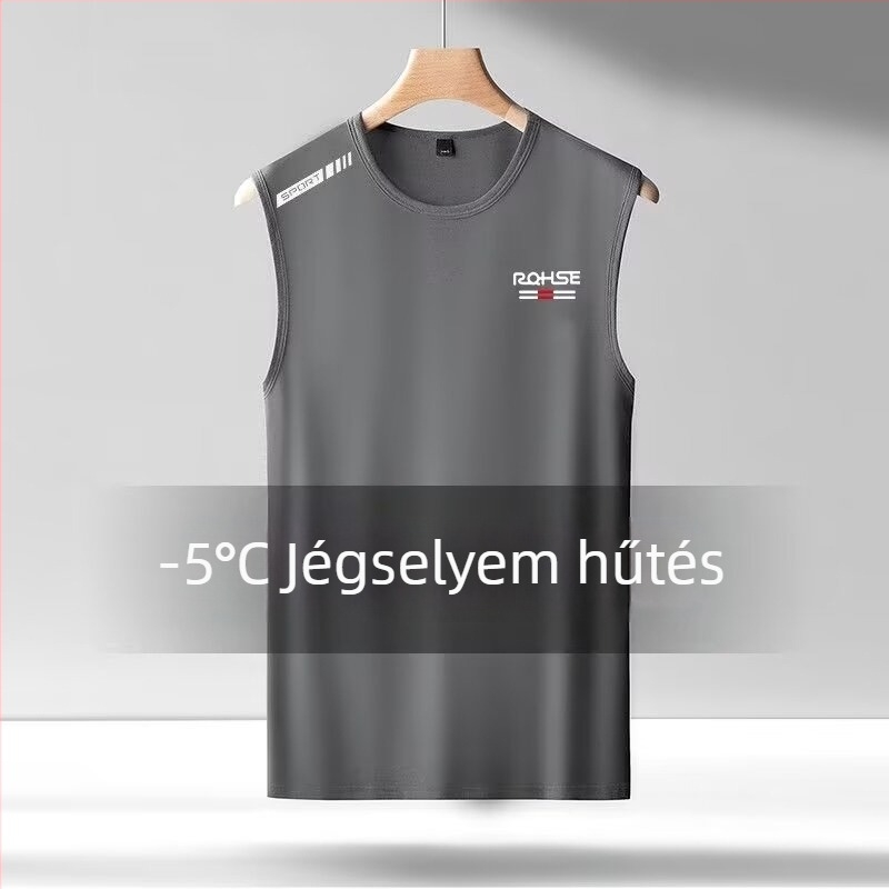 Férfi nyári sportos ujjatlan felső, széles vállú, gyorsan száradó hálós anyag