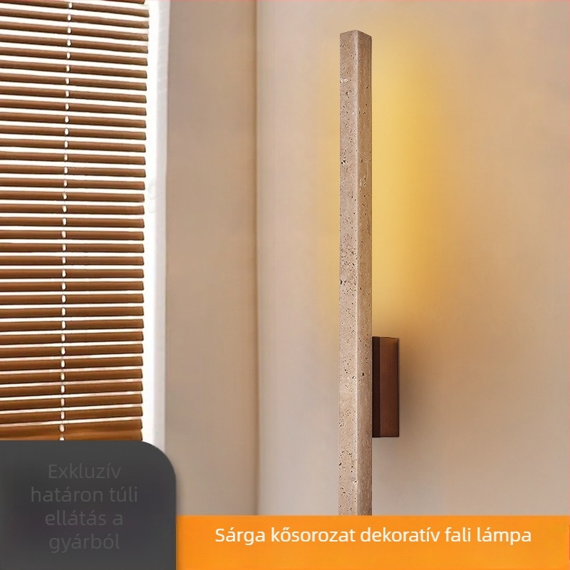 Japán Wabi-Sabi stílusú sárga travertin hosszú sávú falikar nappalira, folyosóra és lépcsőházba