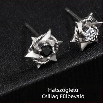 Hatágú csillag ezüst tűs fülbevaló férfiaknak