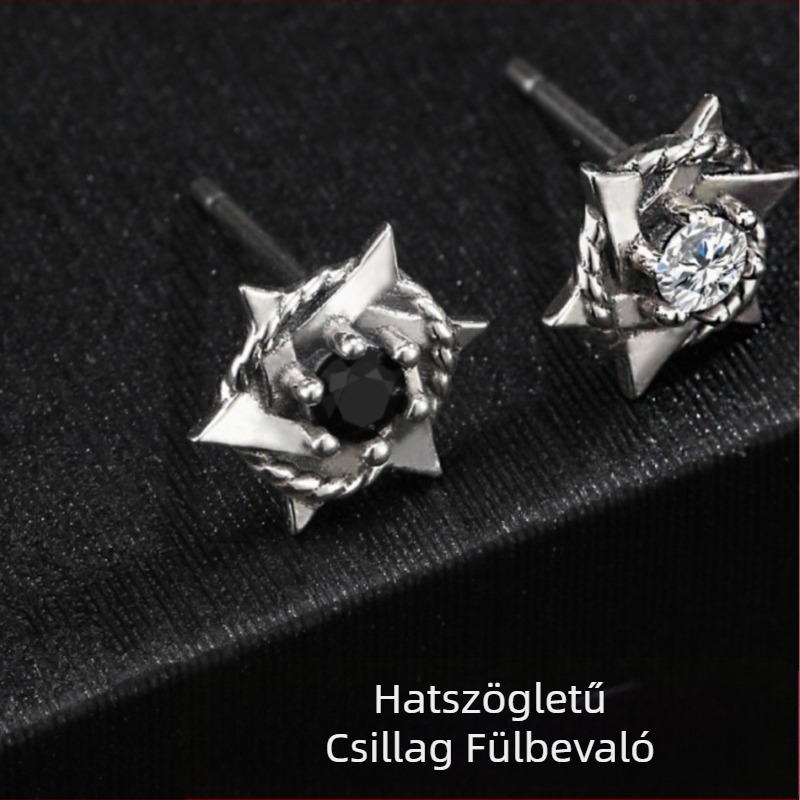Hatágú csillag ezüst tűs fülbevaló férfiaknak