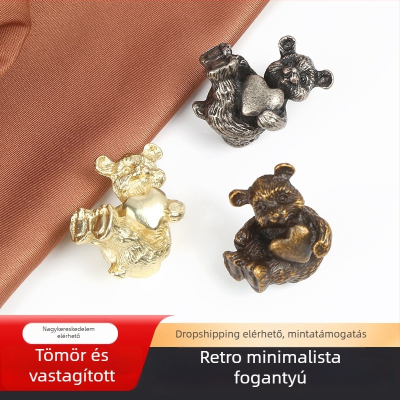 Személyre szabott ajtókezelő fogantyú maci ölelés motívummal, nordikus sárga bronz felülettel, könnyű luxus kilincs fiókokhoz és szekrényhez