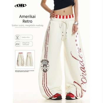 Oreeta Amerikai retro sportos jogger nadrág, uniszex, mintával, laza szabású, széles szárú, 65% pamut 35% poliészter