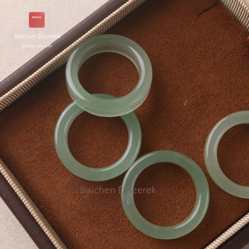 Dongling Jade gyűrű, zöld jade, egyszerű kör alakú dizájn, uniszex, Mori stílus
