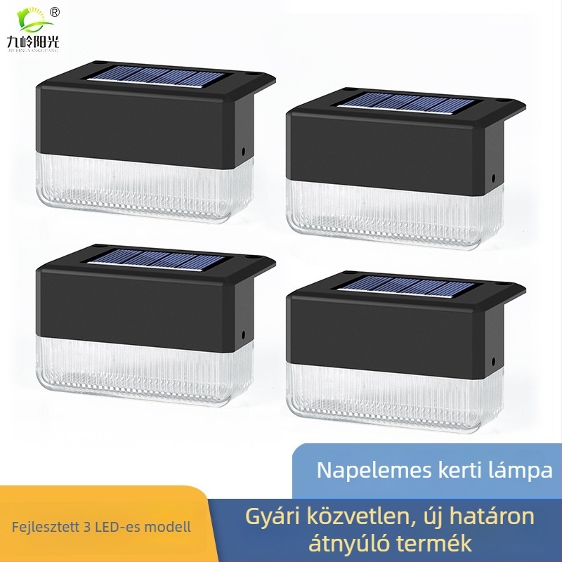 Fejlesztett napelemes lépcsőfény kültéren, kerthez, 3 LED, kerítéshez és korláthoz, dekoratív kis falikar
