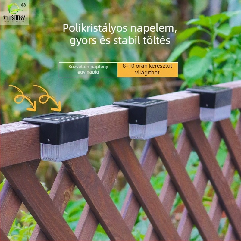 Fejlesztett napelemes lépcsőfény kültéren, kerthez, 3 LED, kerítéshez és korláthoz, dekoratív kis falikar