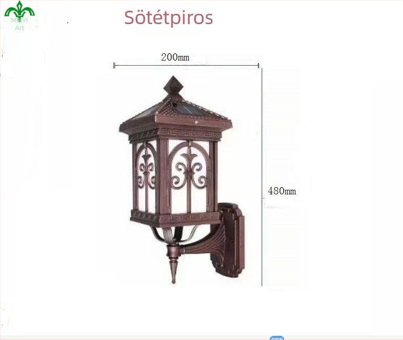 Kínai- és európai stílusú napelemes gyeplámpa, kültéri vízálló oszlopfejes lámpa és falikar