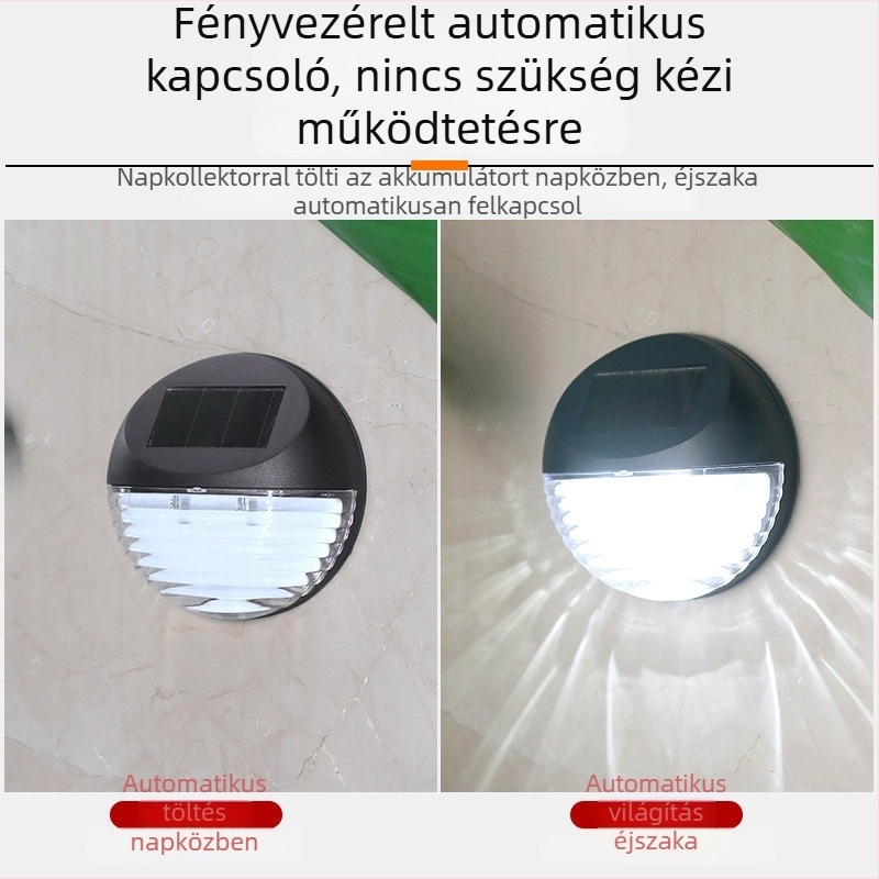 Napelemes kültéri falikar kerthez és udvarra, LED, IP44, falra szerelhető