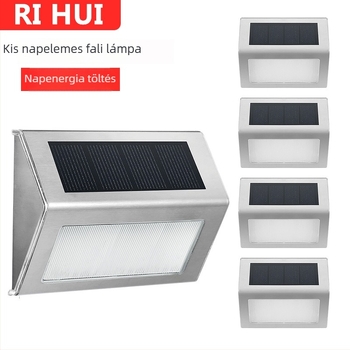 Napelemes rozsdamentes acélból készült 3‑LED-es lépcsőfali lámpa, kültéri IP44