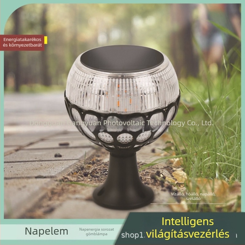 Napelemes lánglámpa falra, gömb alakú gyeplámpa 96 LED-del, kültéri udvar vagy tájvilágítás