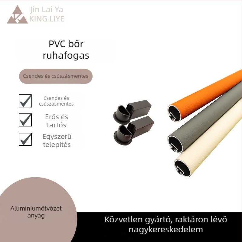 Kerek bőr ruhaszárító rúd alumíniumötvözetből, profil ruhásszekrényhez, PVC alapú B134, gumiszalaggal, hangtalan, csúszásmentes