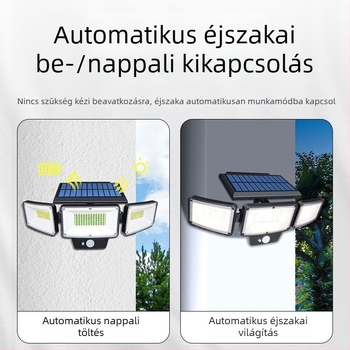 Háromfejű napelemes LED falikar mozgásérzékelővel, kültéri IP65