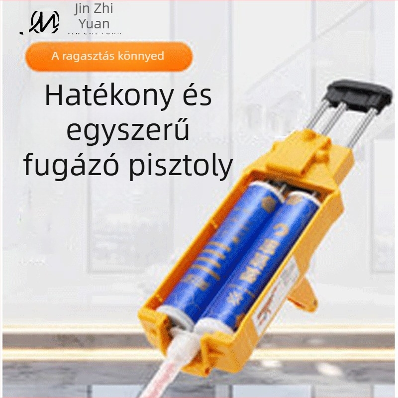 Kétkomponensű tömítő eszköz kettős csővel rendelkező ragasztópisztollyal, sarkok repedéseinek kitöltésére
