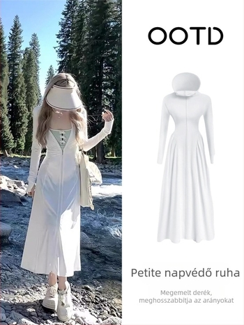 Női ice silk napvédő ruha kapucnival, hosszú szabású, UPF 50+