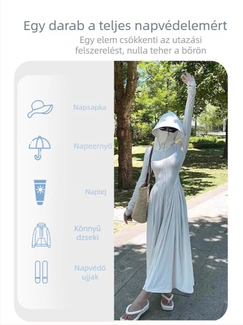 Női ice silk napvédő ruha kapucnival, hosszú szabású, UPF 50+