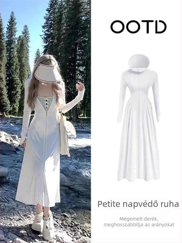 Női ice silk napvédő ruha kapucnival, hosszú szabású, UPF 50+
