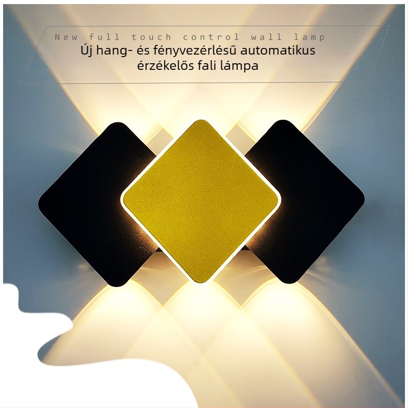 LED fali lámpa hang- és fényérzékelővel, intelligens beltéri posztmodern éjjeliszekrény lámpa, energiatakarékos