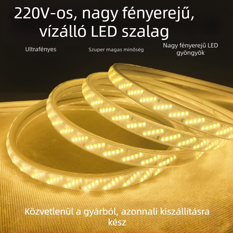 220V kültéri vízálló LED-szalag, rendkívül fényes, 100 m hosszú, egyszínű, 120° fénycsóva-szög, mennyezet és alagút világításra