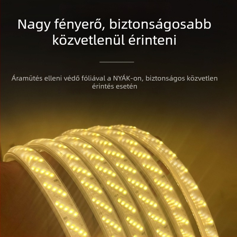 220V kültéri vízálló LED-szalag, rendkívül fényes, 100 m hosszú, egyszínű, 120° fénycsóva-szög, mennyezet és alagút világításra