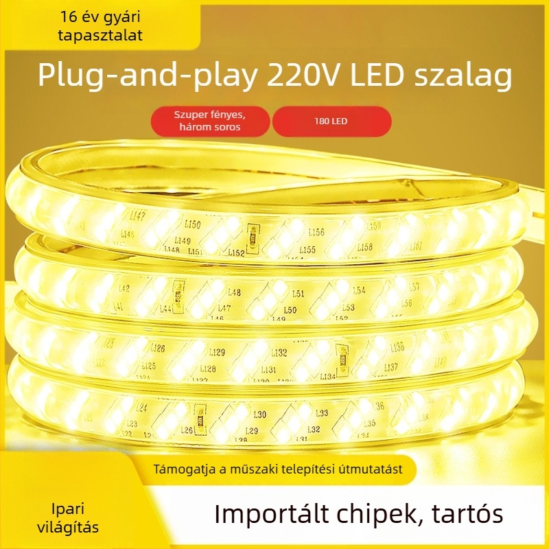 LED-szalag 220V, kültéri, vízálló, rendkívül fényes, 180 LED három- és ötrendű elrendezéssel, 320 LED-es dekoratív hosszú szalag