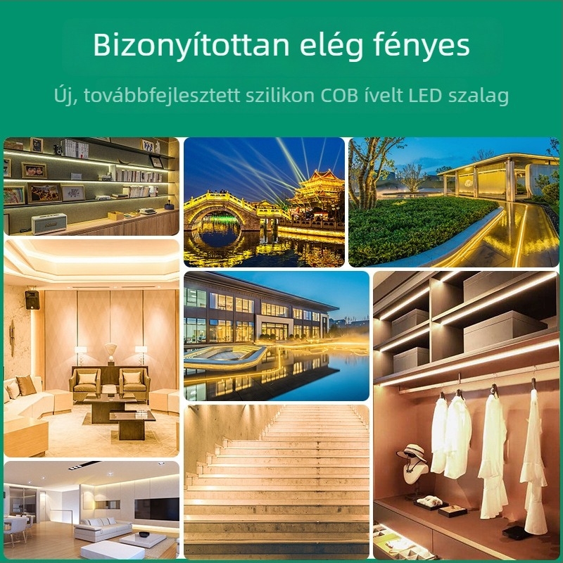 COB LED csík, rendkívül fényes, 220V, öntapadós mennyezetre, szilikon, vízálló, kültéri használatra, vágható, 120 LED (2835), 10W, 180° sugárzás