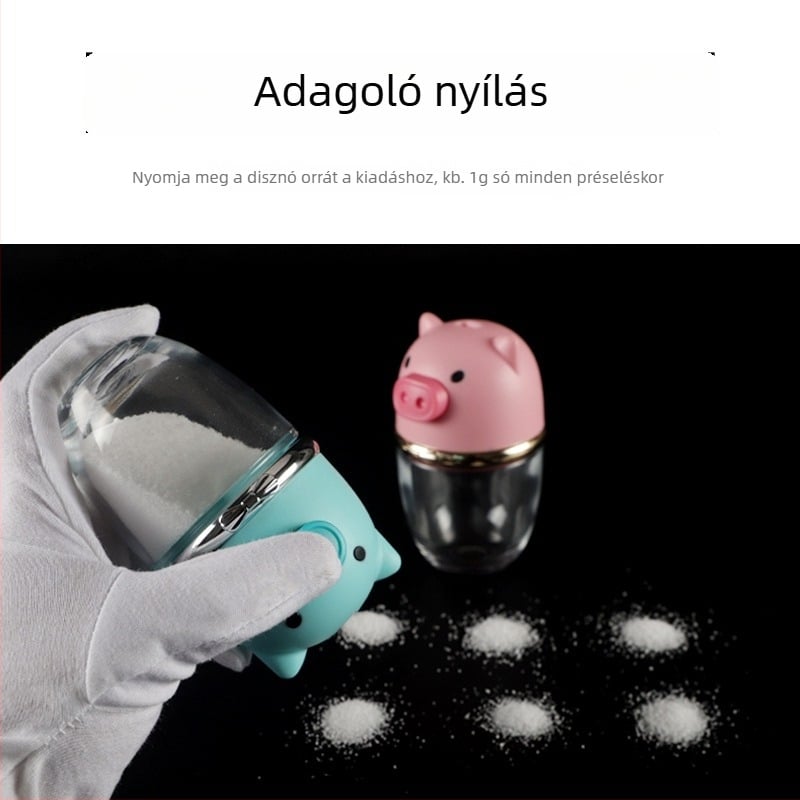 Rajzfilm-stílusú üveg fűszertartó, mérővel ellátott sótartó, lezárt fűszertartó és porral tölthető tartály