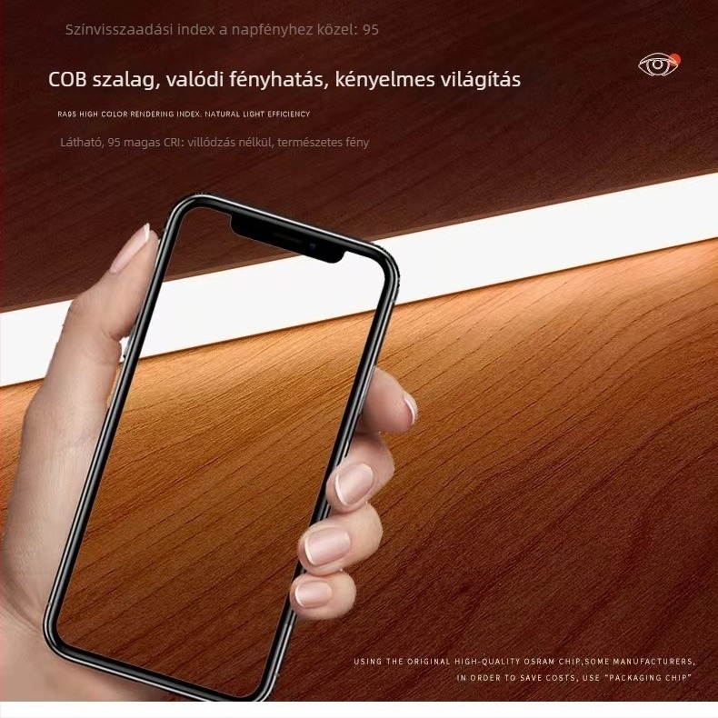 COB LED alacsony feszültségű szalag, öntapadó 12V/24V, nagy fényerő a nappali mennyezetéhez