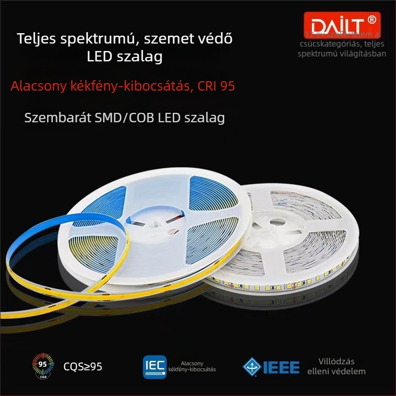 COB LED alacsony feszültségű szalag, öntapadó 12V/24V, nagy fényerő a nappali mennyezetéhez