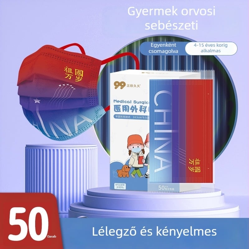 Gyermekeknek tervezett egyszer használatos orvosi sebészeti maszk, rajzfilm mintával, egyenként csomagolva, légáteresztő, nem szorítja a fület