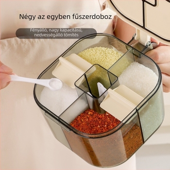 Zárható konyhai fűszertartó készlet sótartóval és kanállal, több rekeszű otthoni konyhai készlet, nátrium-glutamát tároló