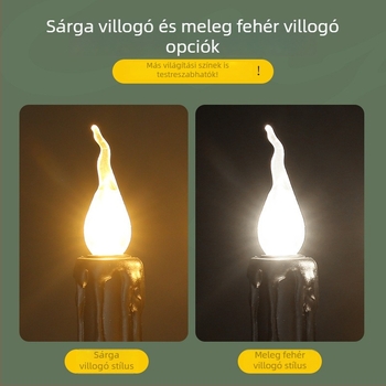 Fekete LED gyertya hosszú szárú, élethű lánggal, Halloween dekoráció házhoz és bárhoz, raktáron